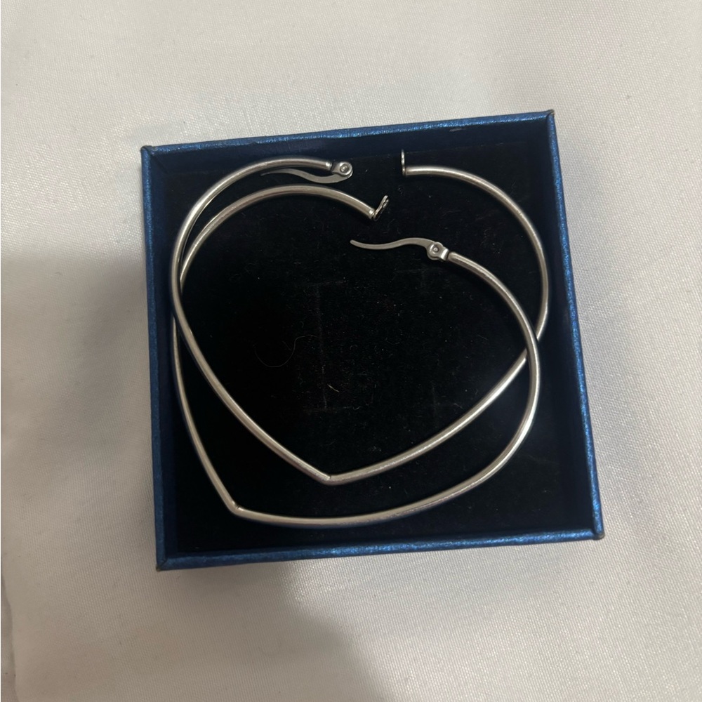 Silver Heart Hoop Earrings